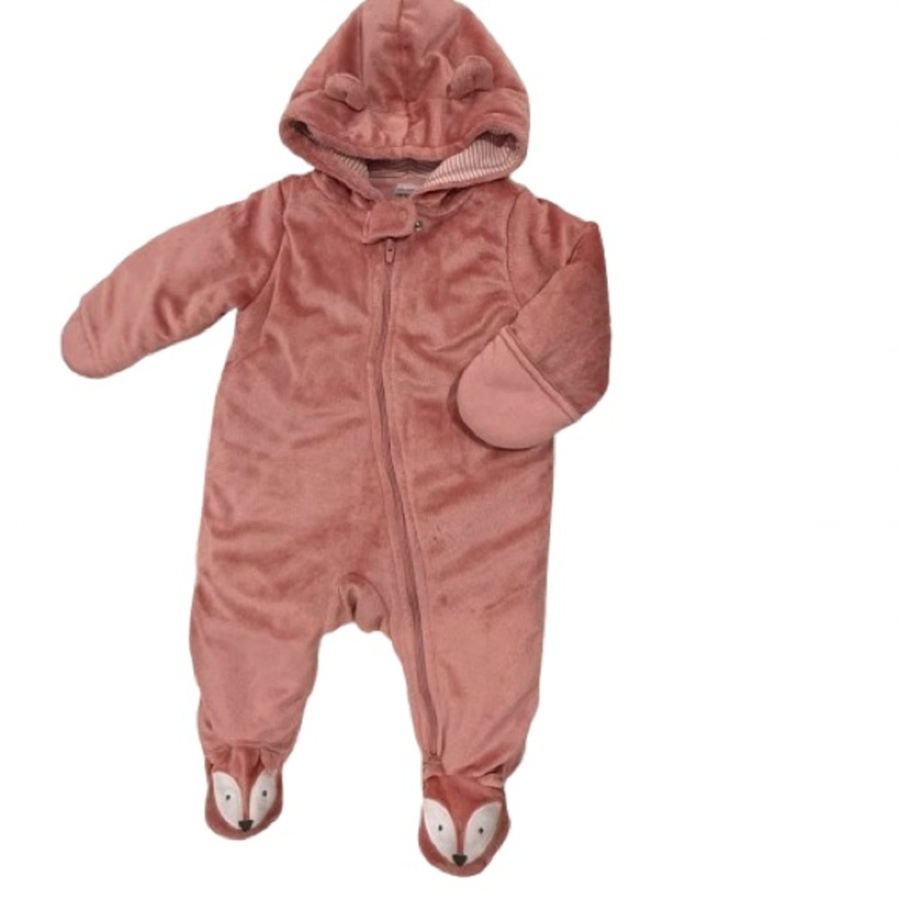 Cozy Pink Footies One Piece with Hood and Long Sleeves